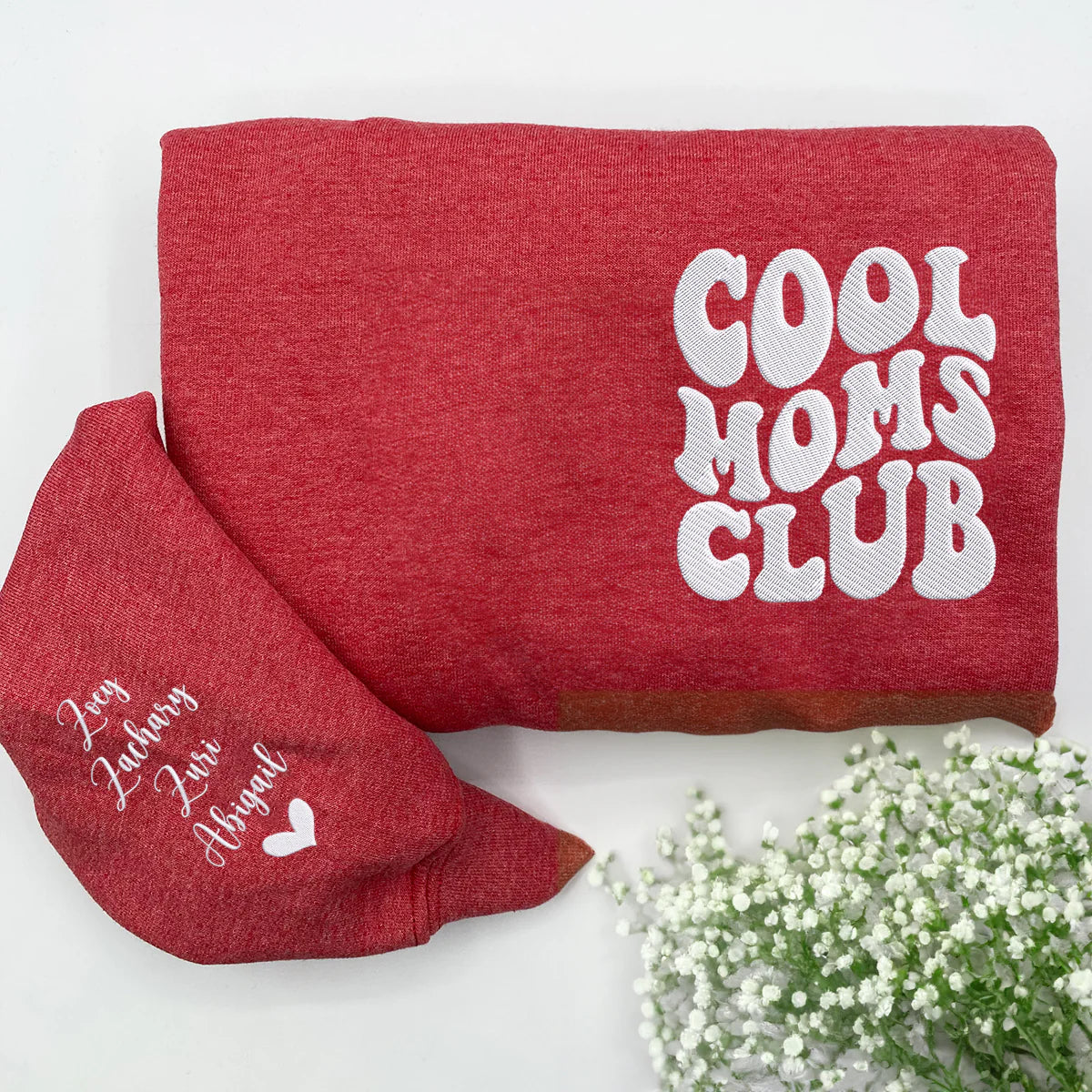 Custom Cool Mom Club Sweatshirt or Hoodie with Embroidered Kids Names on Sleeve