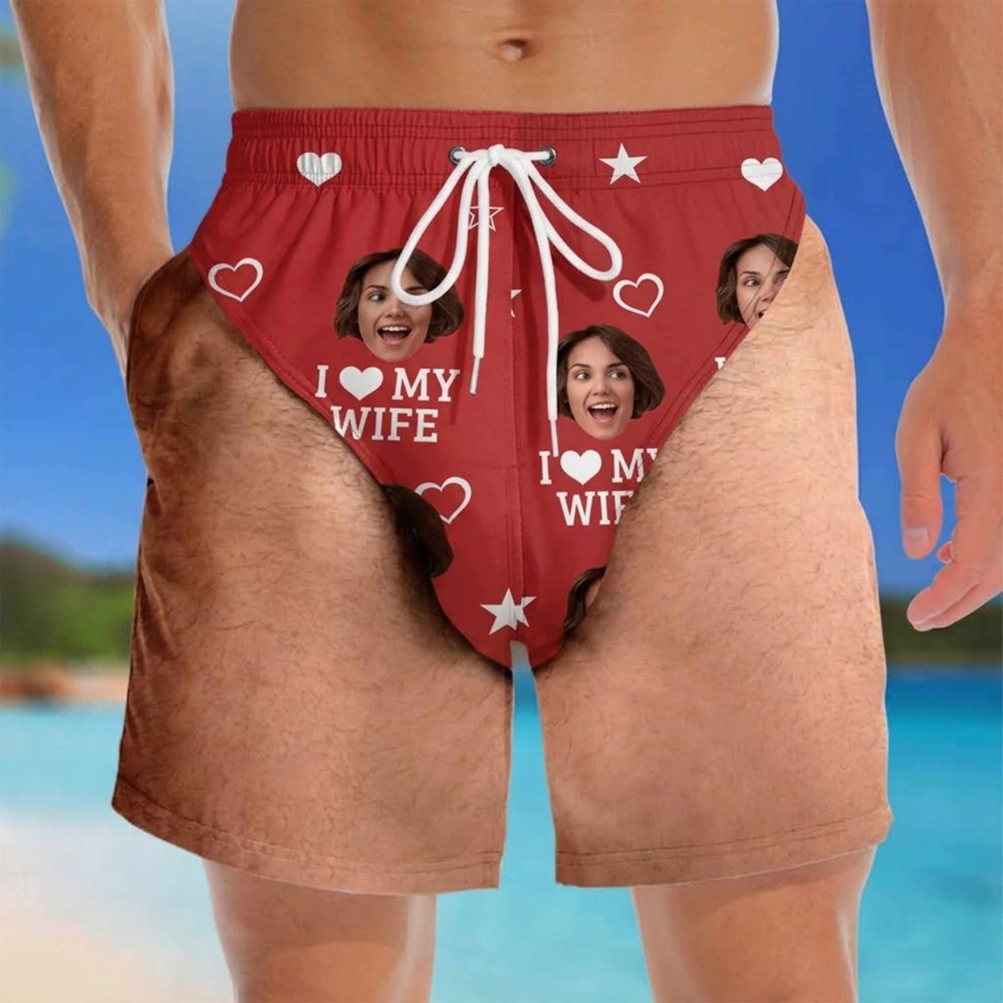 Custom Photo Men‘s Swim Trunks – Personalized Face Print Beach Shorts, Funny Patriotic Summer Vacation Swimwear for Men