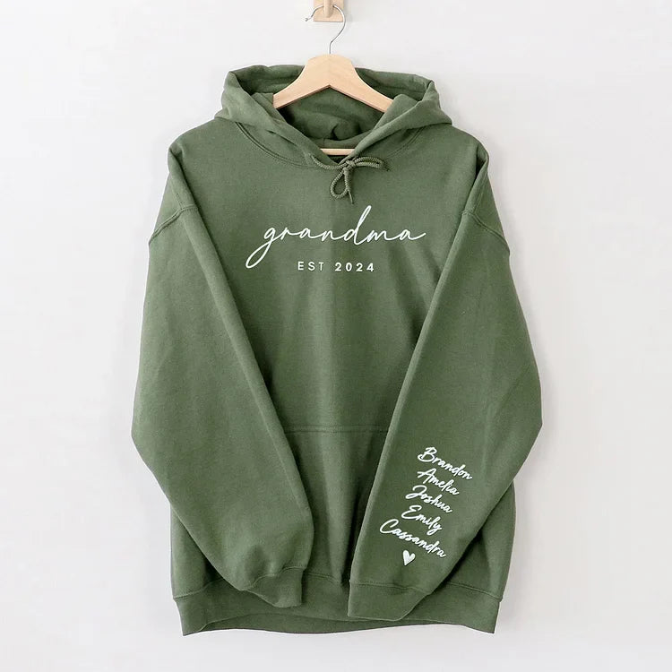 Personalized Puff Grandma / Mom Sweatshirt – Custom EST Date & Kids‘ Names on Sleeve, Puff Gift for Her