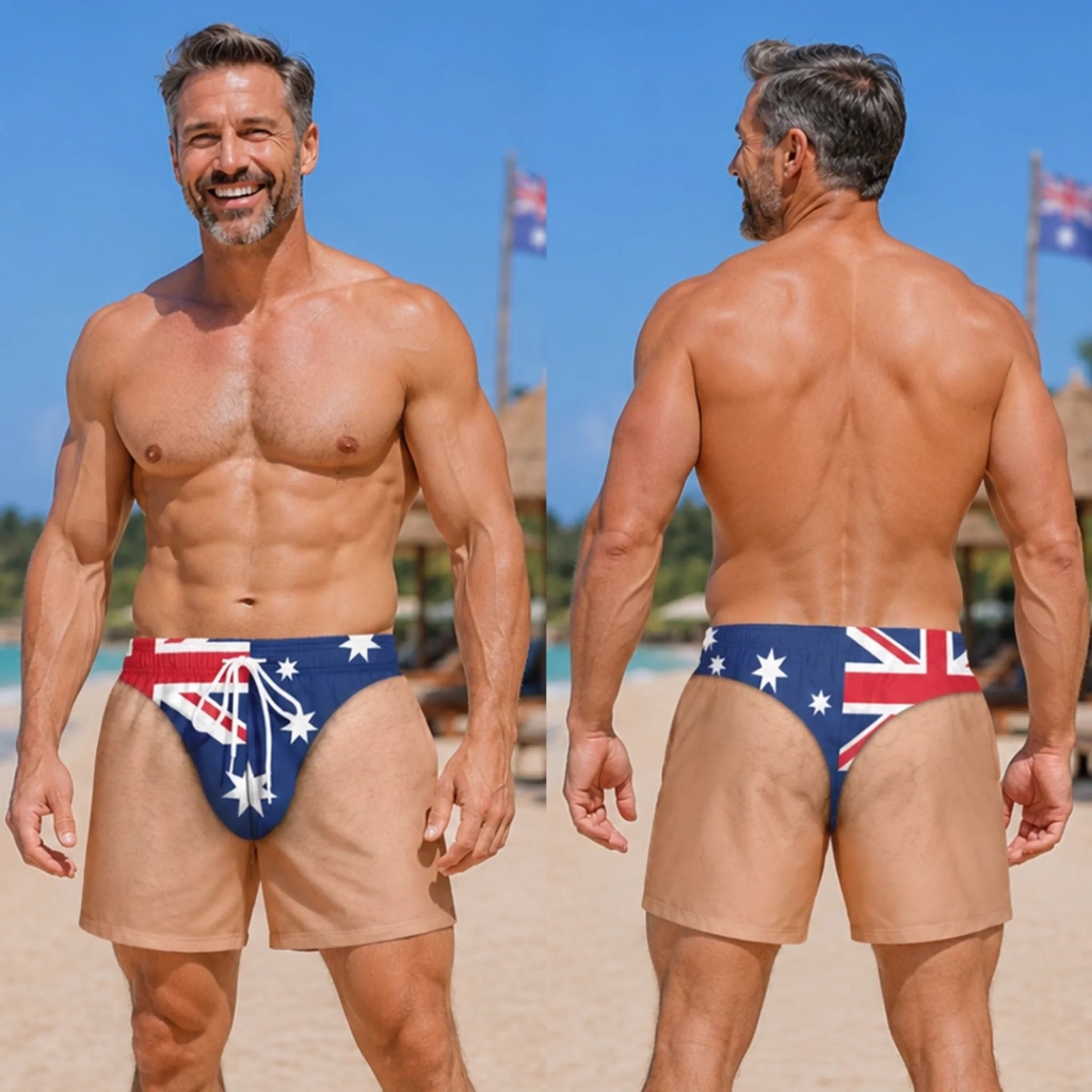 Custom Funny Men‘s Swim Trunks – Personalized Summer Vacation Beach Shorts, “Born For Summer” Gift for Him with Skin Tone Choice