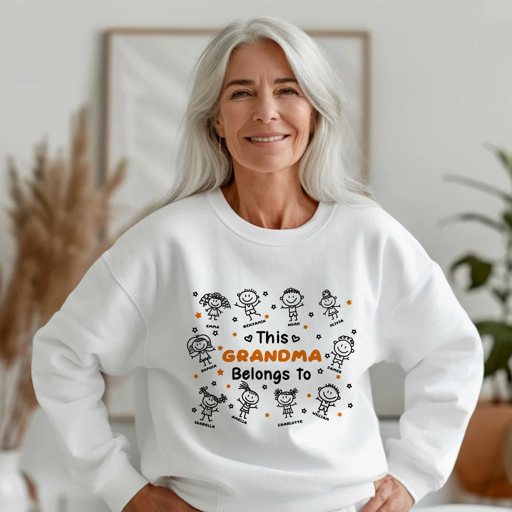 Personalized Cute Line Cartoon Character Soft Sweatshirt with Name Birthday Gift for Family Grandma Mom