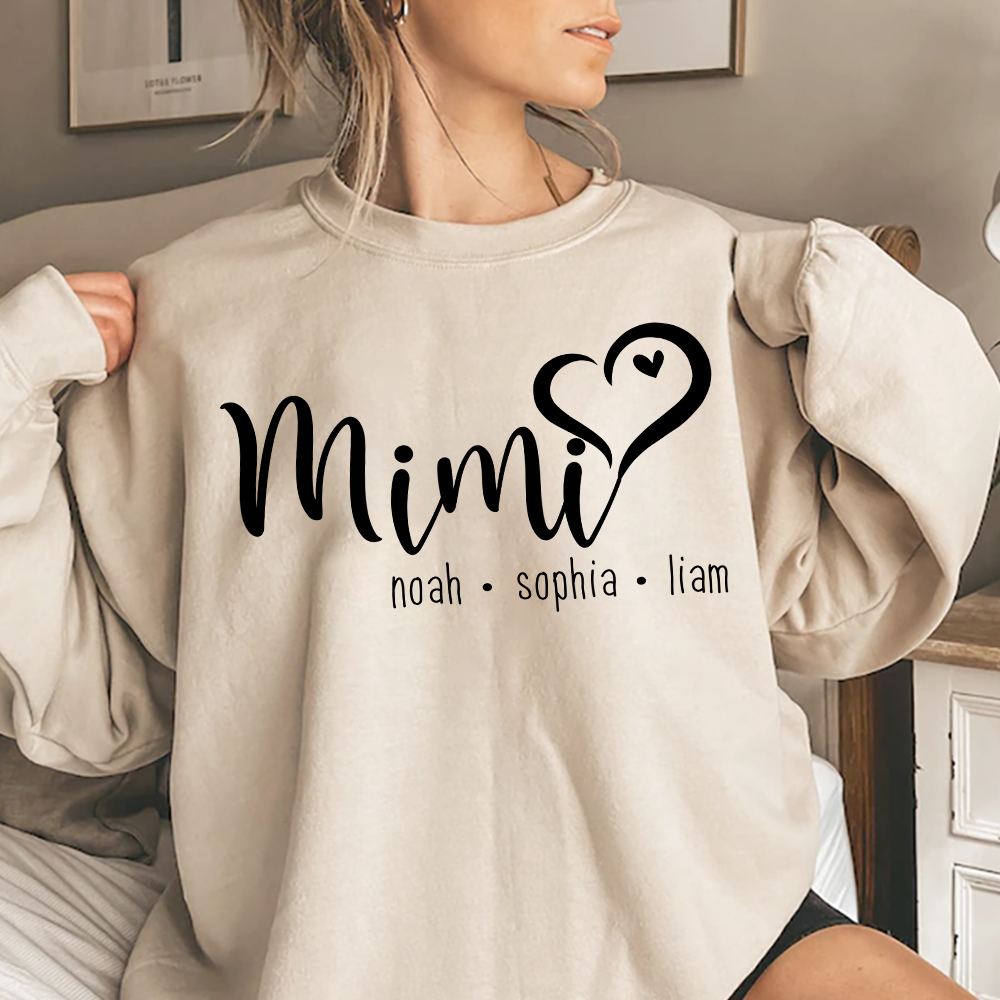 Custom Heart Connected Mimi Sweatshirt - Personalized with Grandkids Names for Grandma