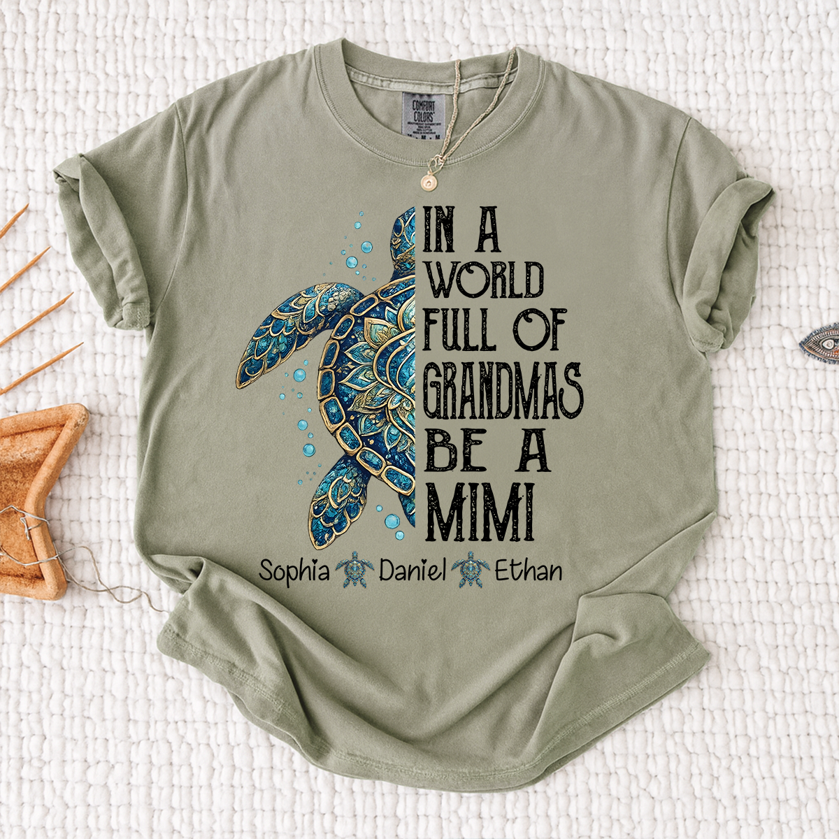 Custom Mimi Turtle T-Shirt – In A World Full Of Grandmas Be A Mimi Tee, Personalized Grandkids Names Gift for Grandma