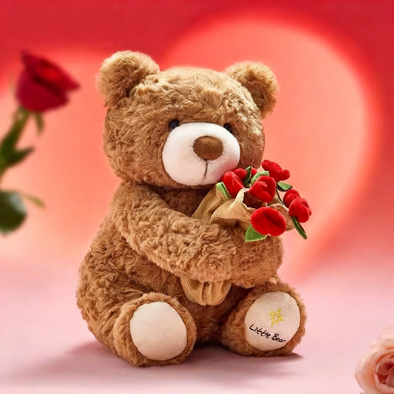 Convertible Love: Snuggly Teddy with Preserved Rose Bouquet - Romantic Valentine's Gift for Her