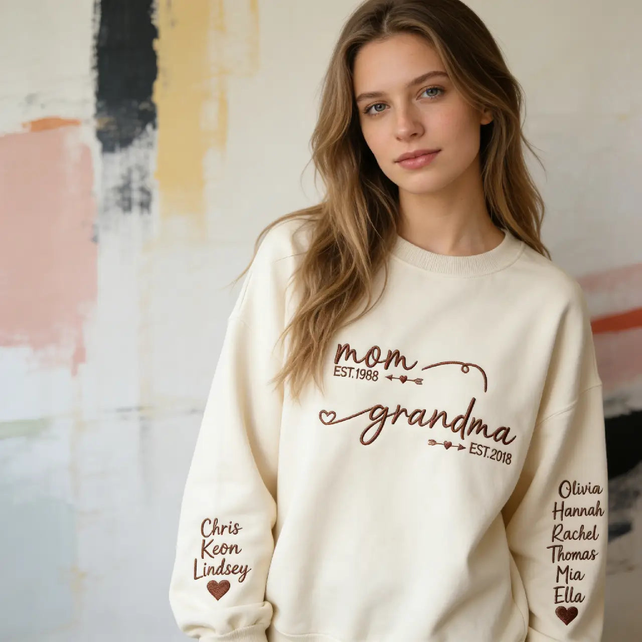 Personalized Mom to Grandma Embroidered Sweatshirt - Custom Years & Grandkids Names