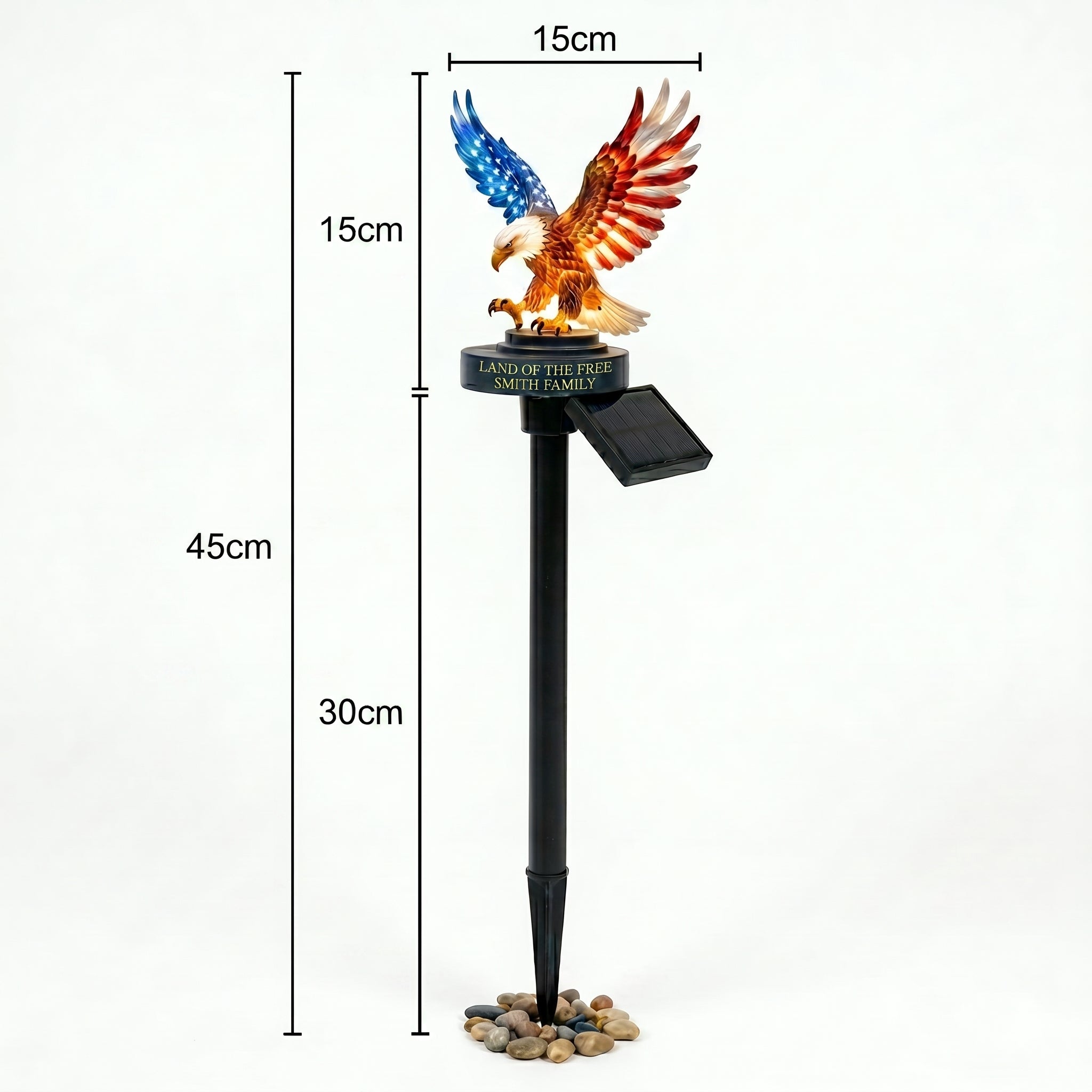 Personalized Patriotic Bald Eagle Solar Garden Stake Light, Custom Family Name Outdoor Yard Decor, USA 250th Anniversary 1776-2026 Memorial & 4th of July Ornament Gift