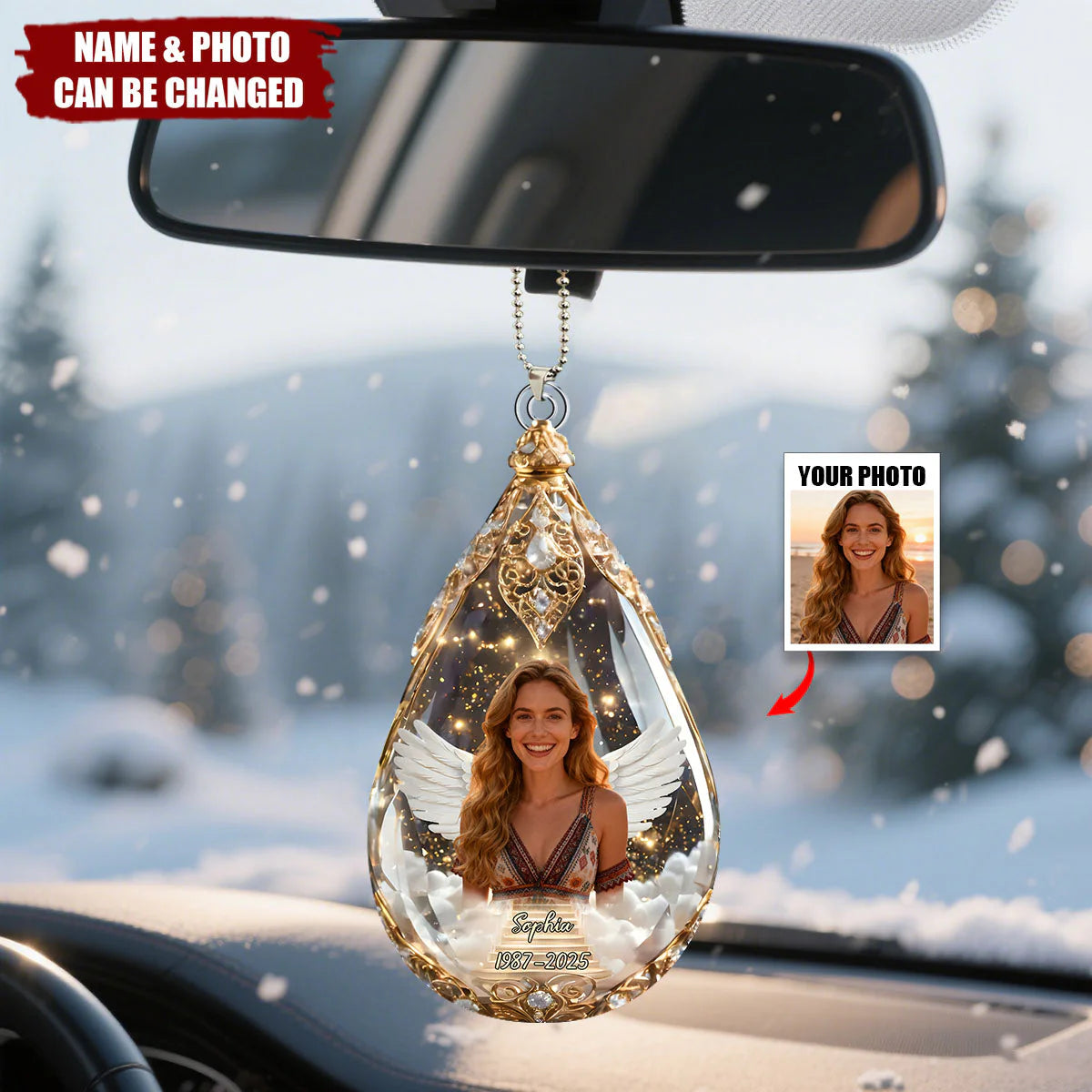 Custom Photo Memorial Car Ornament – Personalized Sympathy Keepsake Gift for Loss of Mom and Dad