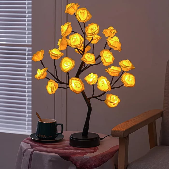 Forever Rose Tree Lamp – Eternal Gift for Mom, Girlfriend, Wife – Handmade Warm Glow Night Light