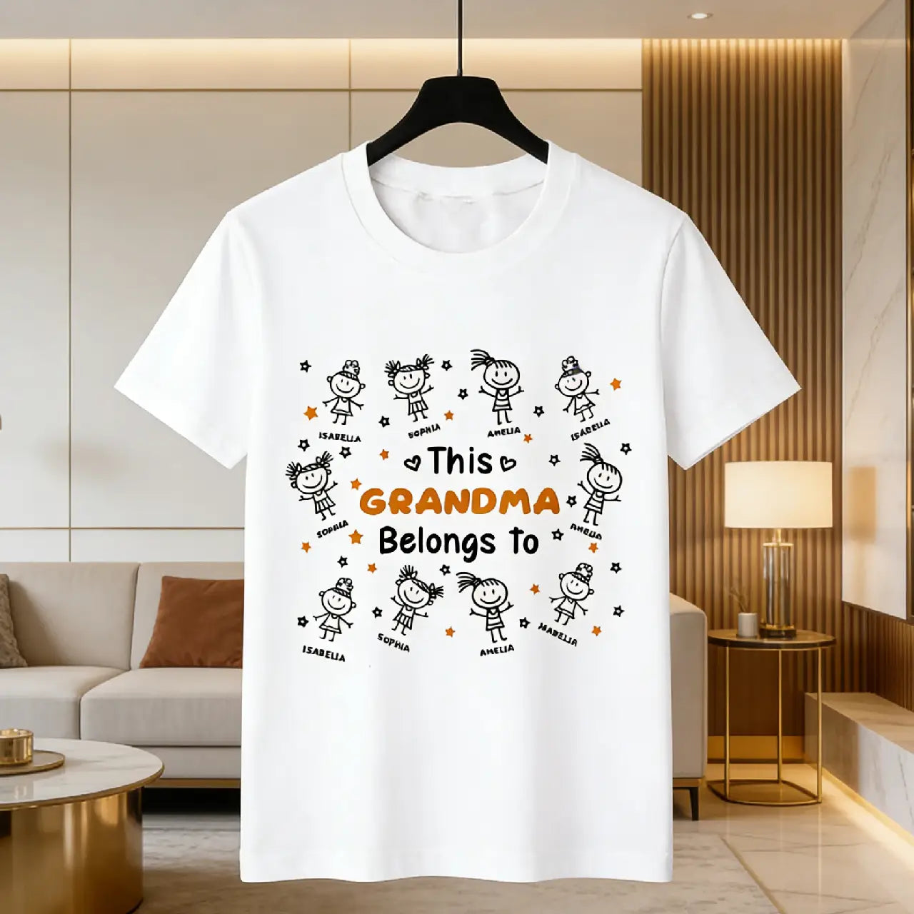 Personalized Cute Line Cartoon Character Soft T-Shirt with Name Birthday Gift for Family Grandma Mom