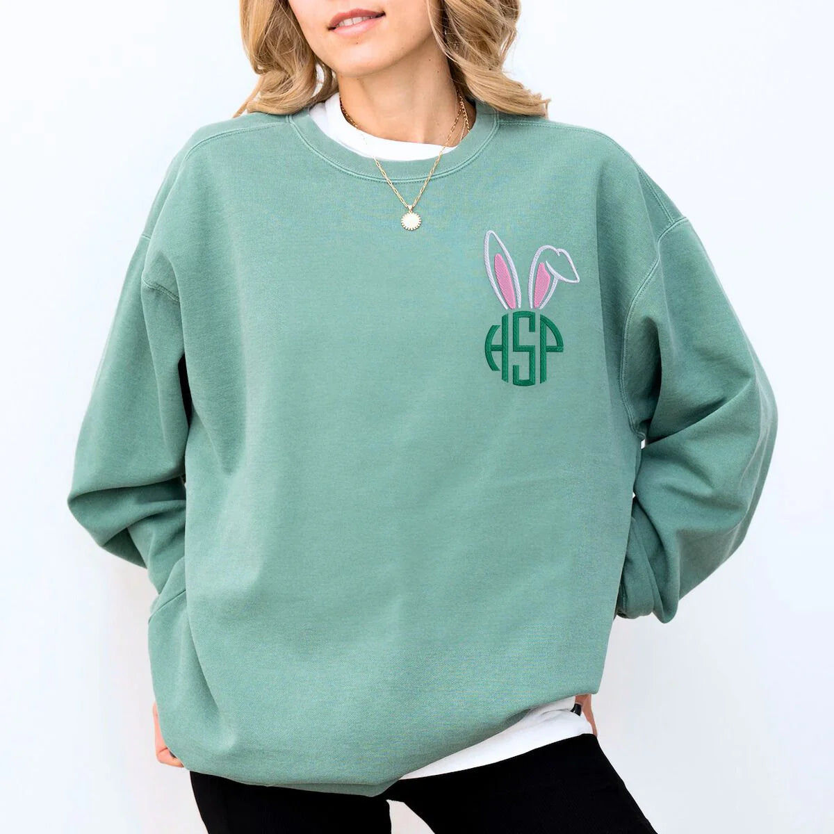 Monogrammed Bunny Ears T-Shirt or Sweatshirt, Custom Embroidered Easter Gift