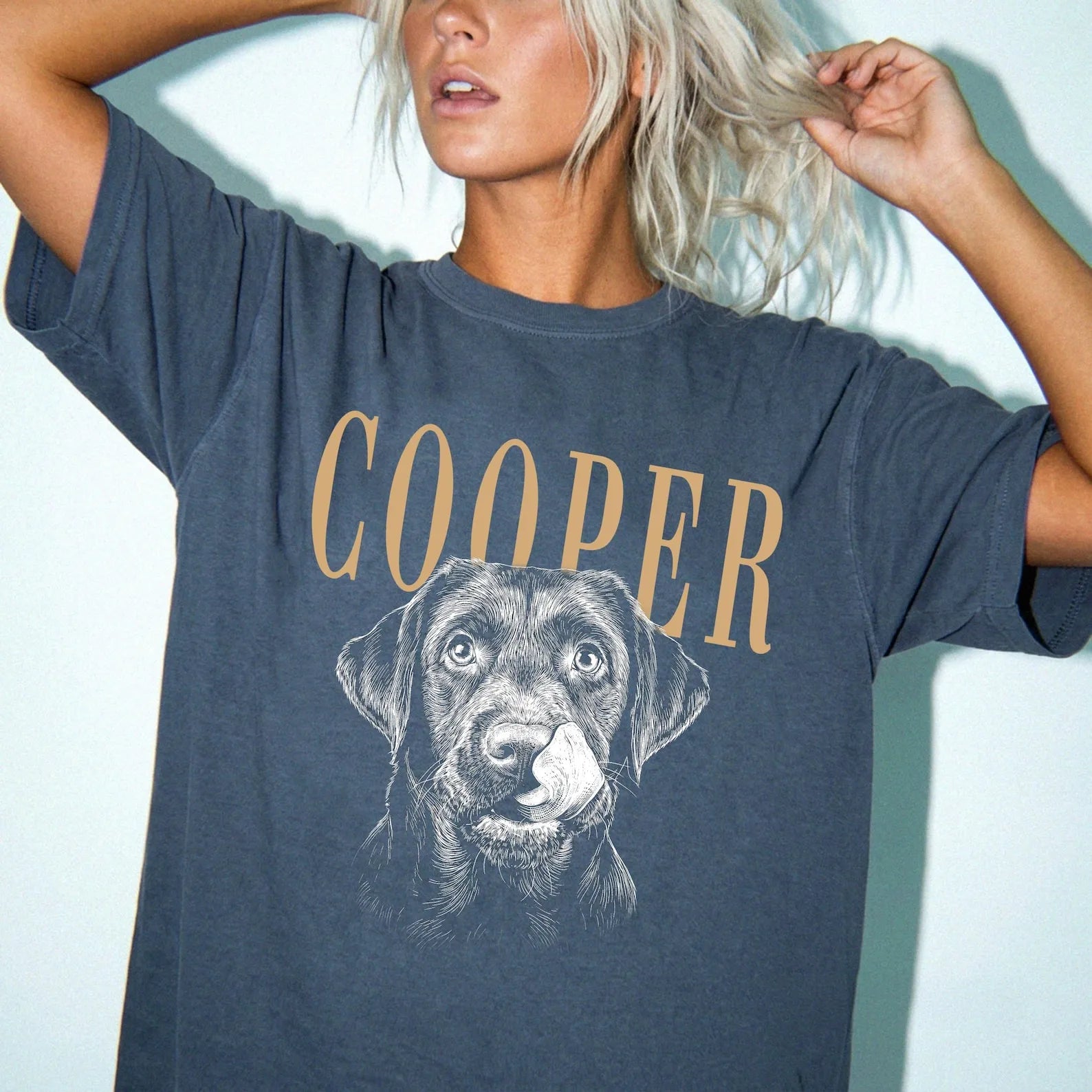 Personalized Vintage Washed Dog Portrait T-Shirt – Custom Pet Photo & Name Comfort Colors Tee, Retro Oversized Pet Lover Gift