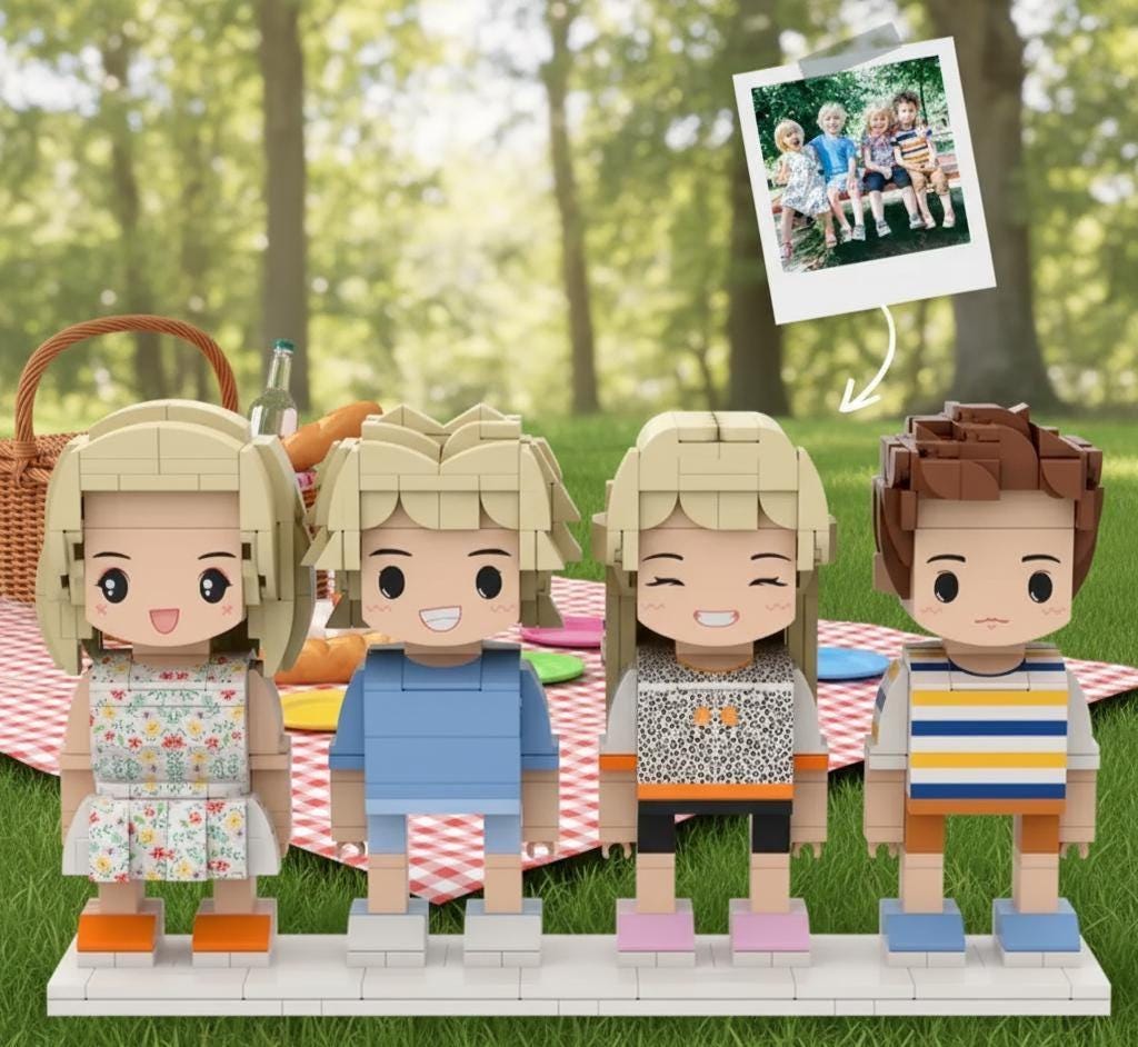 Custom Brick Family Figurine Set - Personalized Photo Family Portrait, Father's Day Gift for Dad from Daughter/Son