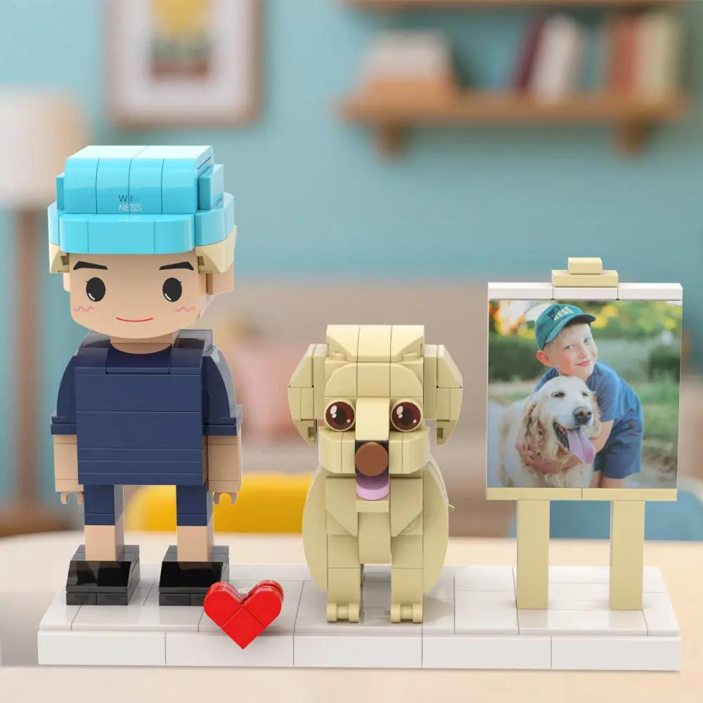 Custom Pet and Human Brick Figure – Personalized Mini Figure from Photo, Dog Cat Couple Gift, Block Toy with Frame Option, Keepsake Gift