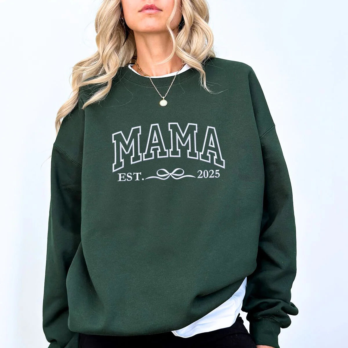 Mama with Coquette Bow Sweatshirt on Chest Sweatshirt or Hoodie, Embroidered Mother's Day Gift for Mom