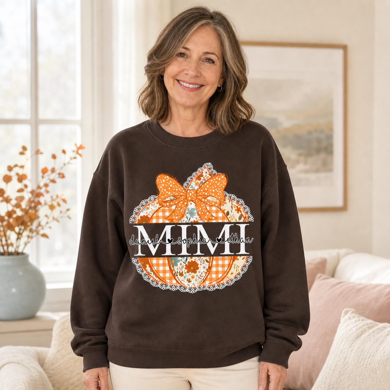 Personalized Mimi Pumpkin Sweatshirt with Grandkids Names – Custom Fall Floral Sweatshirt, Grandma Thanksgiving Gift Apparel
