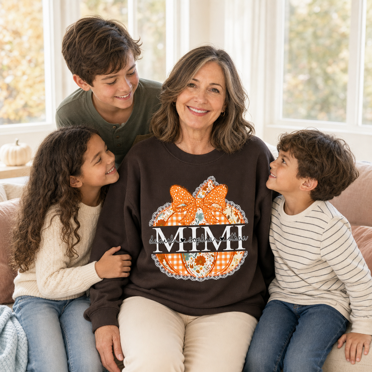 Personalized Mimi Pumpkin Sweatshirt with Grandkids Names – Custom Fall Floral Sweatshirt, Grandma Thanksgiving Gift Apparel