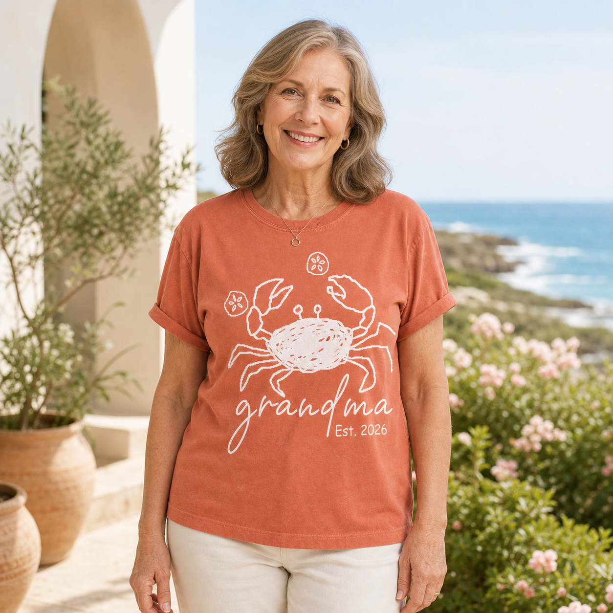 Personalized Grandma Crab Shirt with Established Year – Coastal Summer T-Shirt, Summer Vacation Gift for Grandma