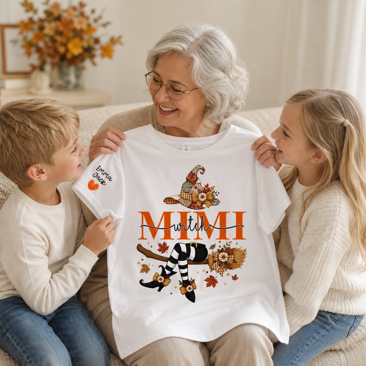 Personalized Mimi Witch Shirt with Family Names – Funny Halloween Grandma T-Shirt, Fall Gift for Mimi