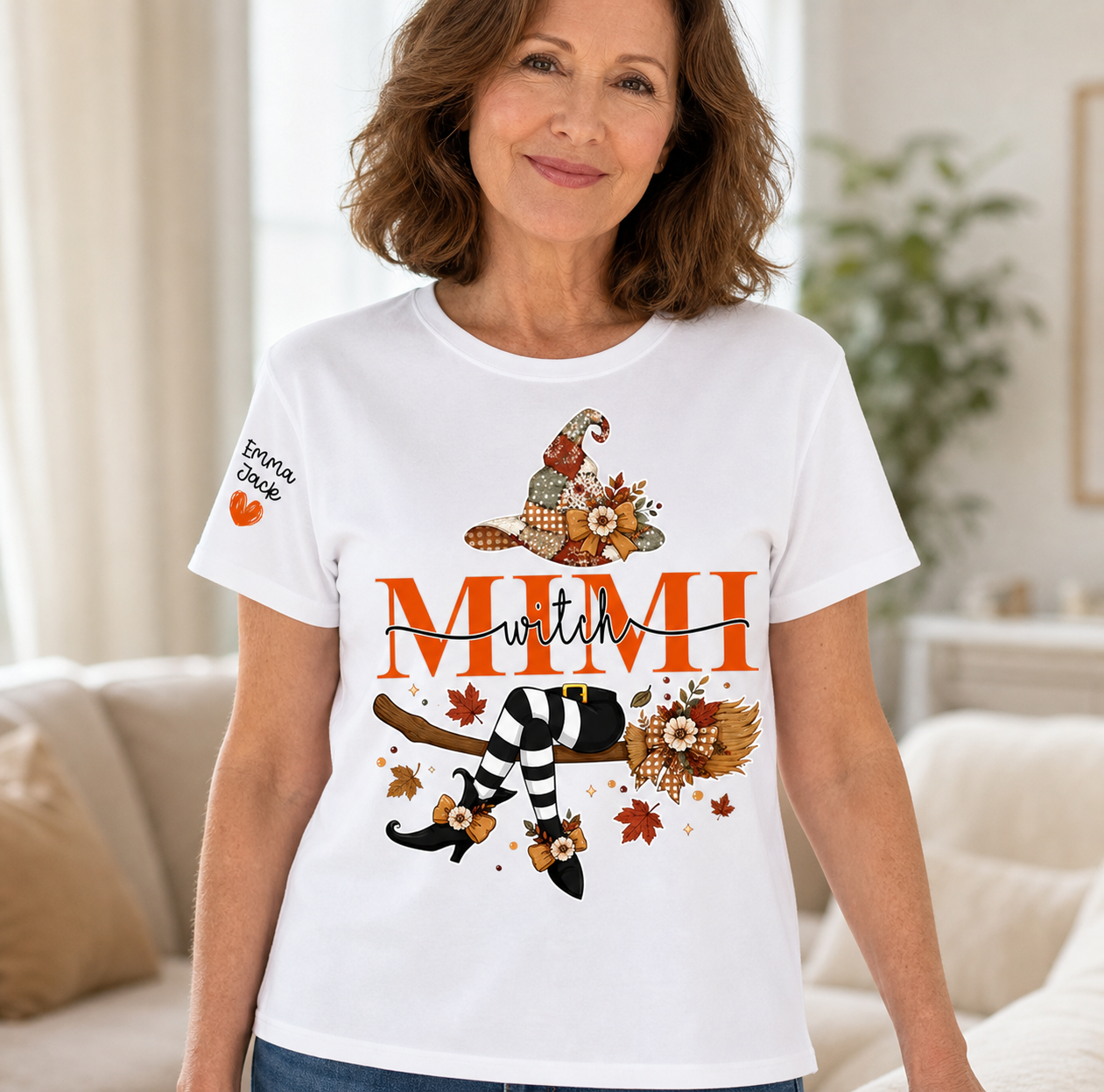 Personalized Mimi Witch Shirt with Family Names – Funny Halloween Grandma T-Shirt, Fall Gift for Mimi