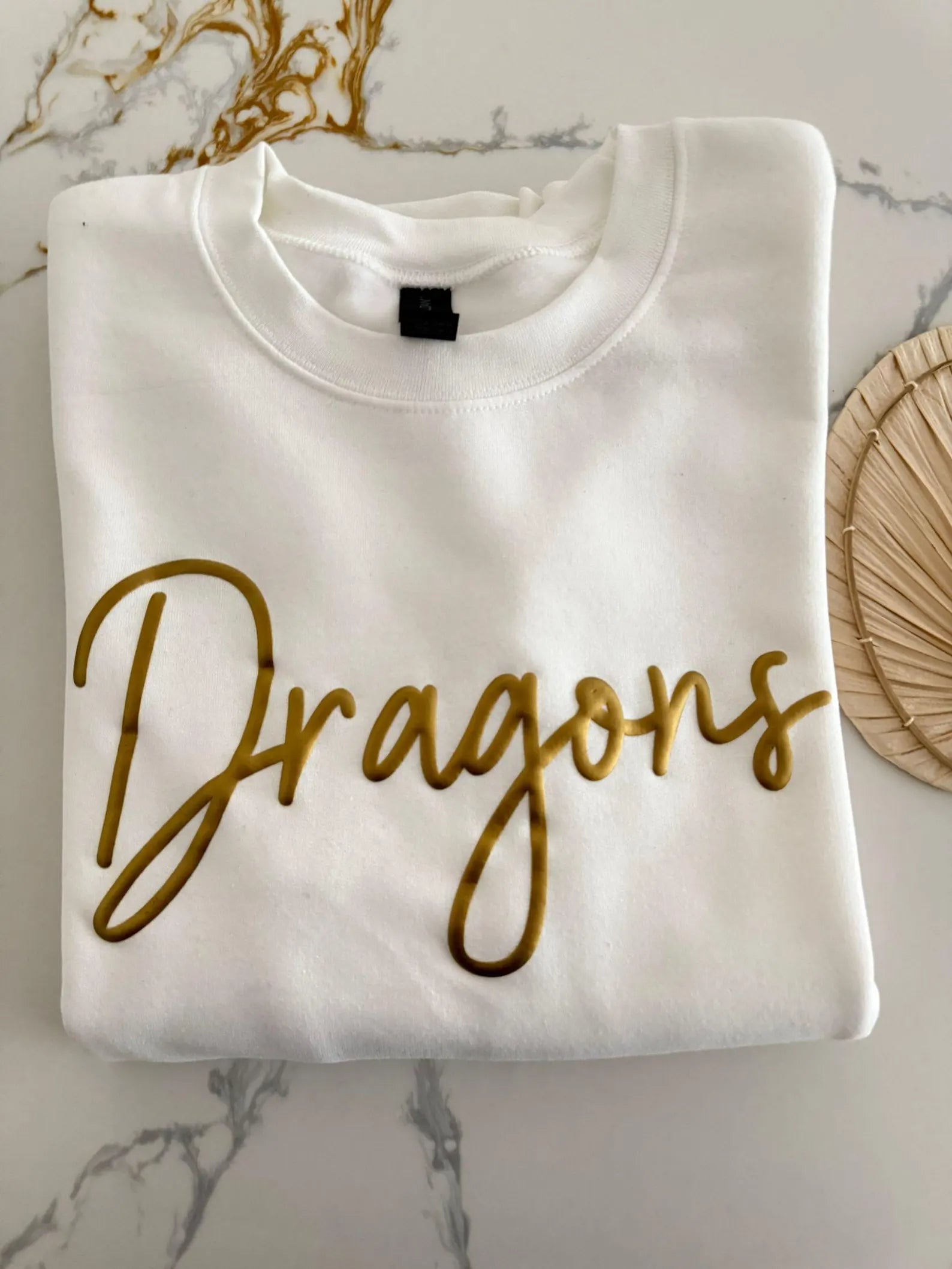 Custom "Dragons" Team Puff Print Crewneck Sweatshirt – Personalized Text Pullover, Stylish Casual Embossed Apparel