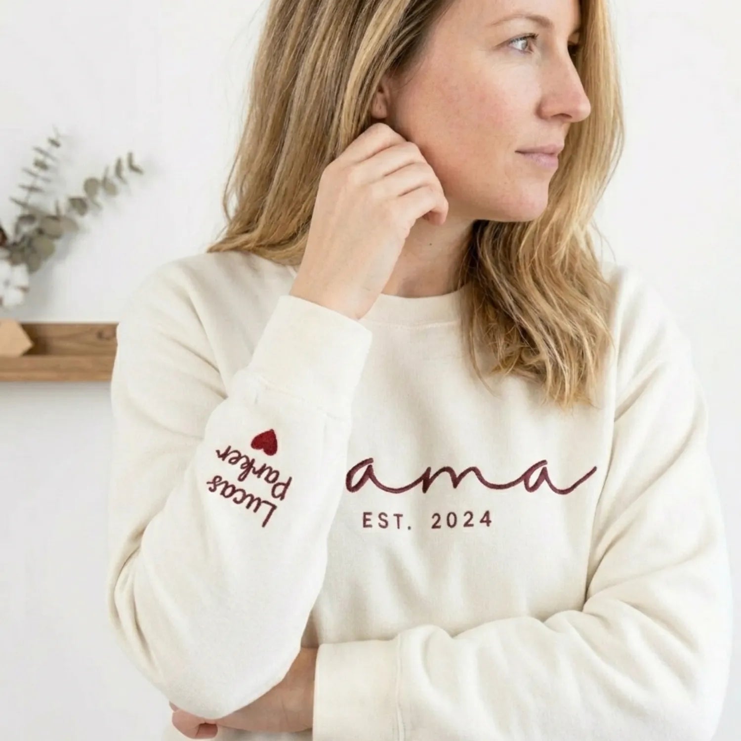 Custom Mama Embroidered Sweatshirt - Personalized Gift for Wife, Mom, New Mom - Mother’s Day & Birthday