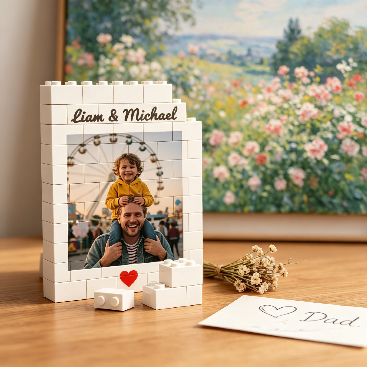 Custom Photo Brick Puzzle Frame – Personalized Building Block Photo Decor, Meaningful Father’s Day Gift for Dad