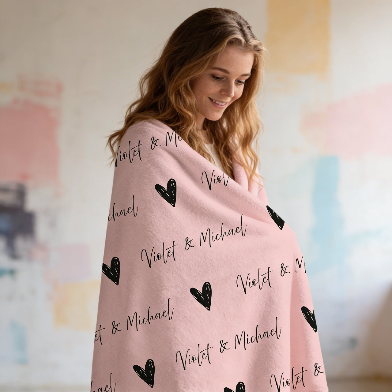 Personalized Couple Name & Heart Blanket - Custom Repeating Pattern Blanket, Gift for Anniversary
