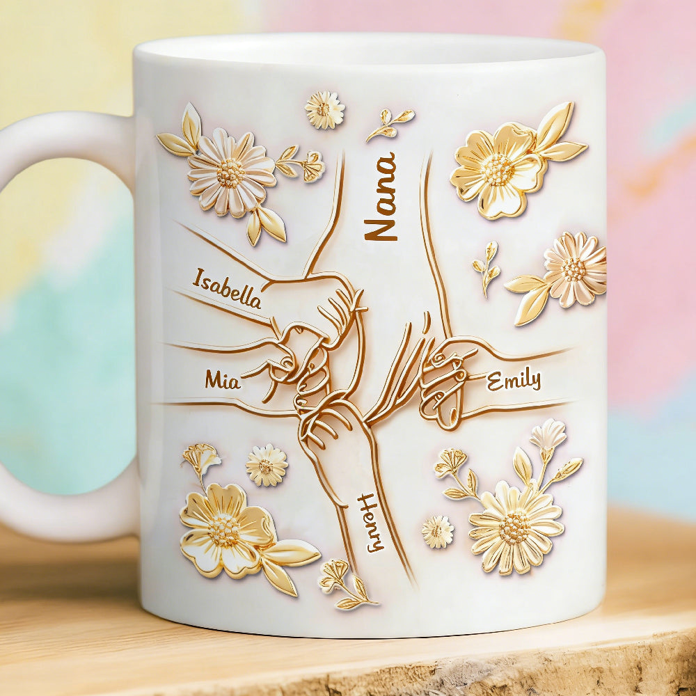 Custom Mom/Grandma & Children Holding Hands Mug - Personalized Gift for Mom/Grandma
