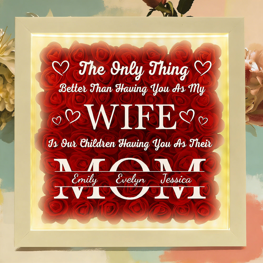 Custom Lighted Wife & Mom Shadow Box - Personalized Gift for Wife & Mother with Children Names