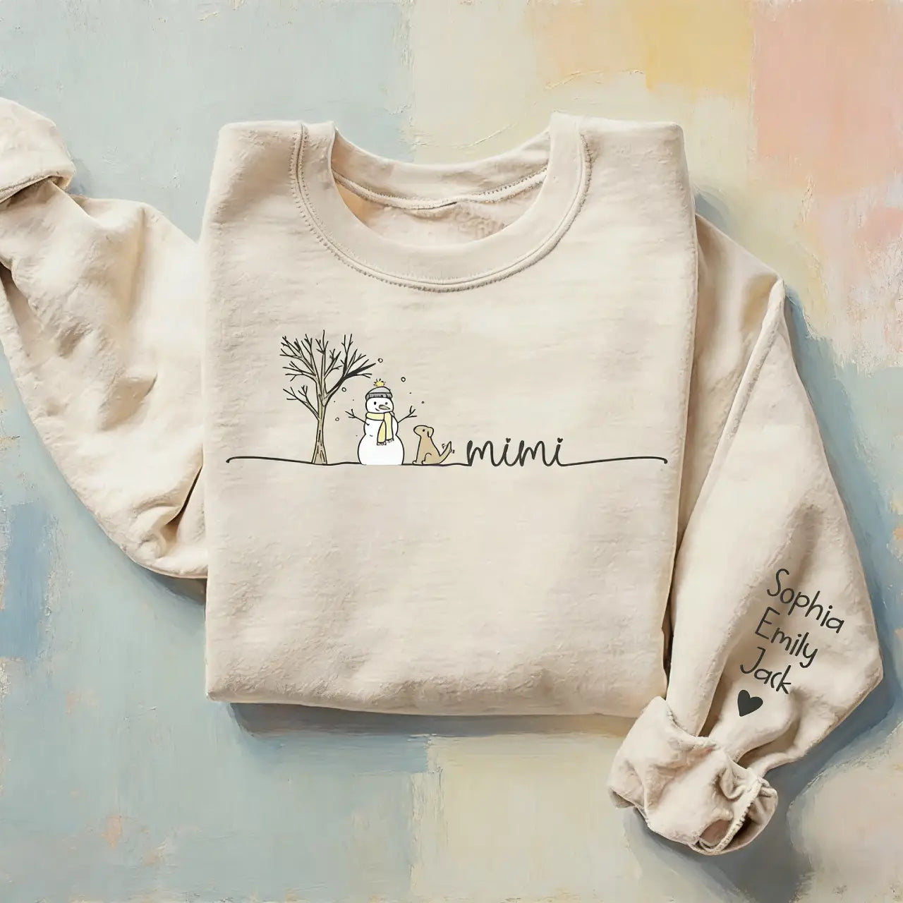 Personalized "Mimi" Winter Snowman Sweatshirt - Custom Kids Names Sleeve, Gift for Mimi
