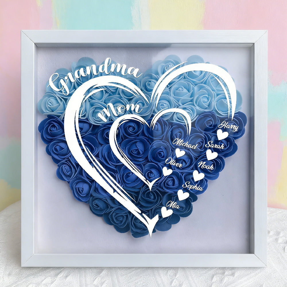 Custom Three Generations Heart Shadow Box - Personalized Gift for Grandma & Mom with Grandkids Names
