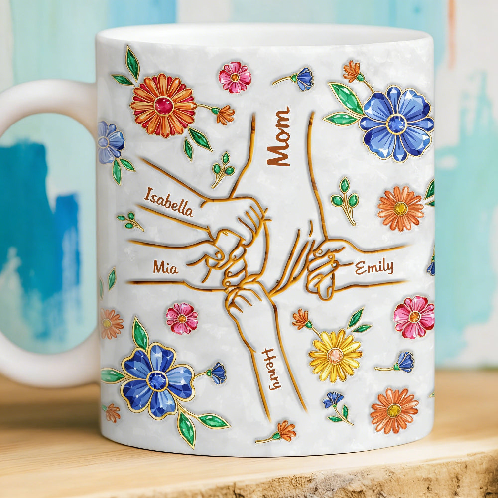 Custom Mom/Grandma & Children Holding Hands Mug - Personalized Mother's Day Gift