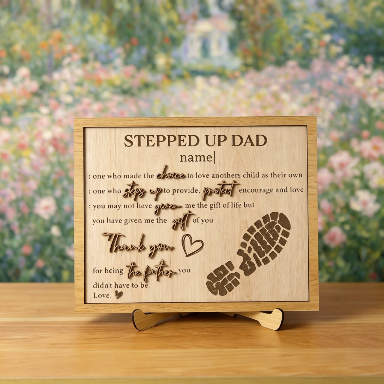 Custom Stepped Up Dad 3D Wood Sign – Personalized Stepfather Appreciation Plaque, Father’s Day & Birthday Gift