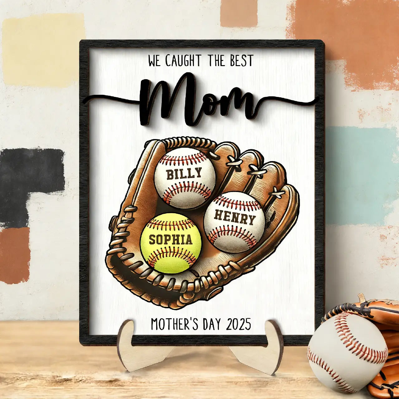 We Caught The Best Mom Baseball, Softball - Personalized 2-Layered Wooden Plaque - Gift for Mom, Gift for Grandma, Gift for Wife