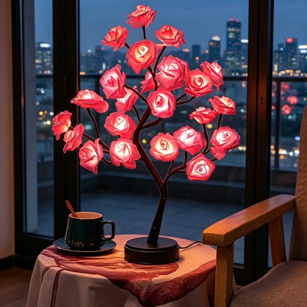 Forever Rose Tree Lamp – Eternal Gift for Mom, Girlfriend, Wife – Handmade Warm Glow Night Light