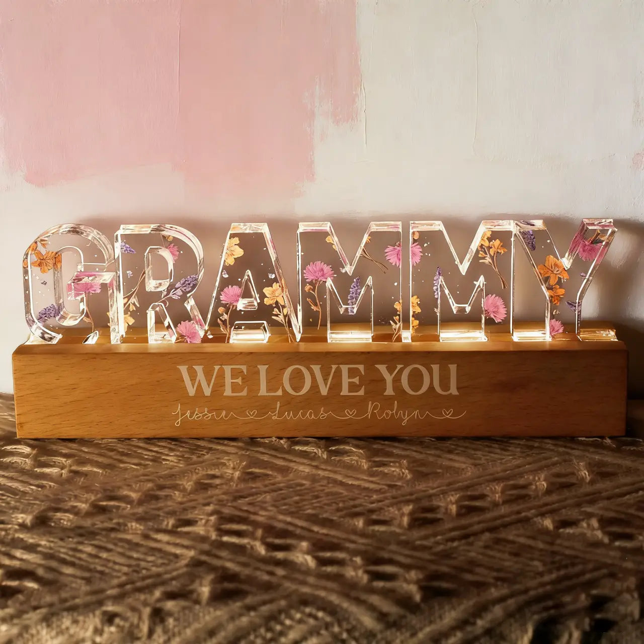 Custom Flower Printed LED Night Light, Birth Month Flower, Gift for Mom, Gift for Grandma, Gift for Wife