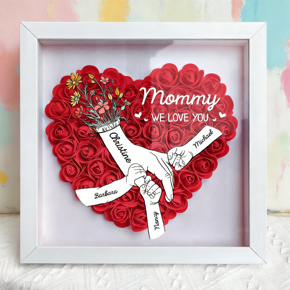 Custom Mommy & Children Holding Hands Flower Shadow Box - Personalized Mother's Day Gift