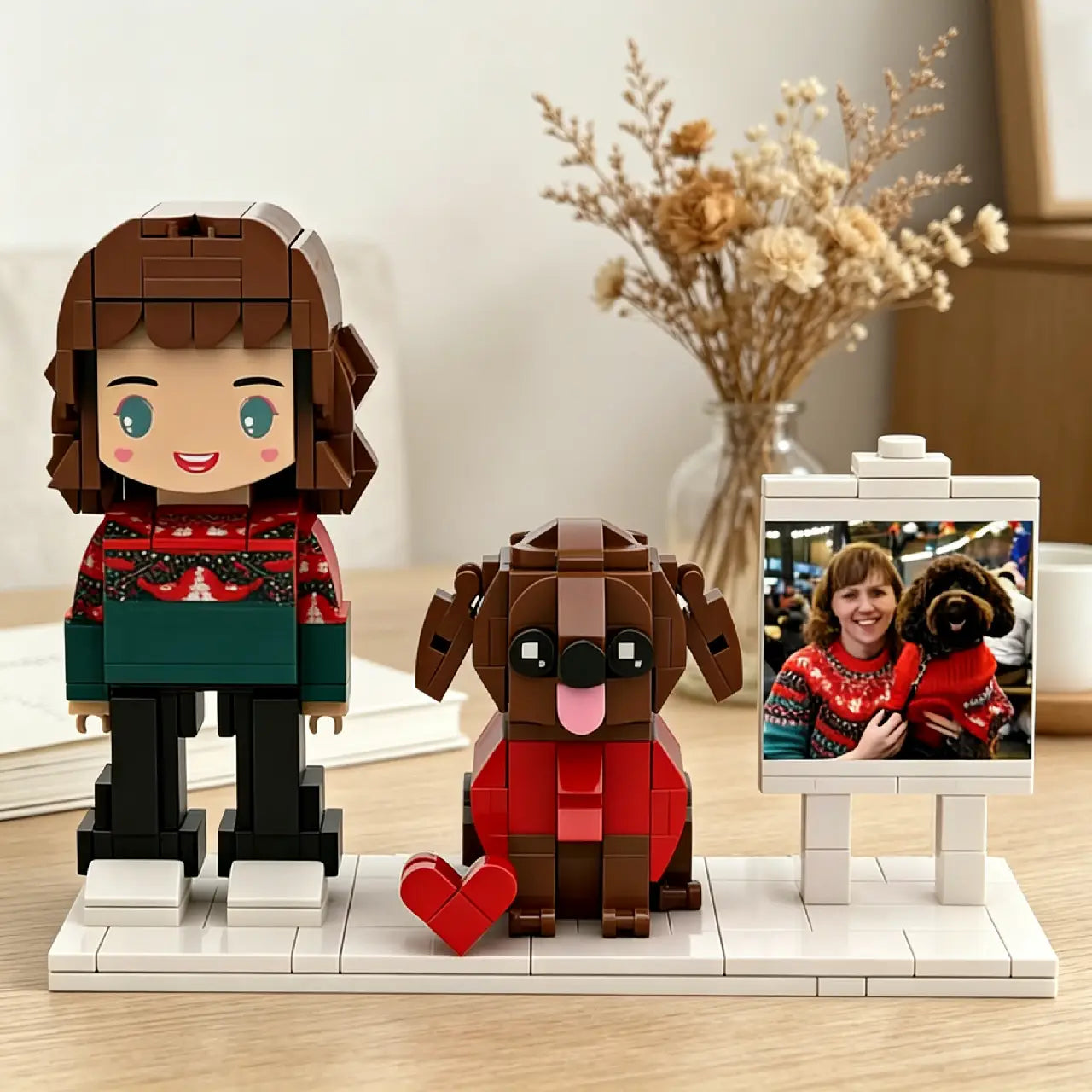 Custom Pet Brick Figure Set - Personalized Dog Minifigure with Photo Brick Portrait, Unique Pet Lover Gift