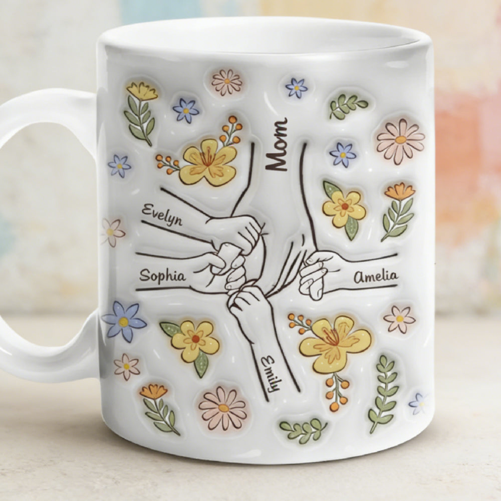 Custom Mom/Grandma & Children Holding Hands Mug - Personalized Mother's Day Gift