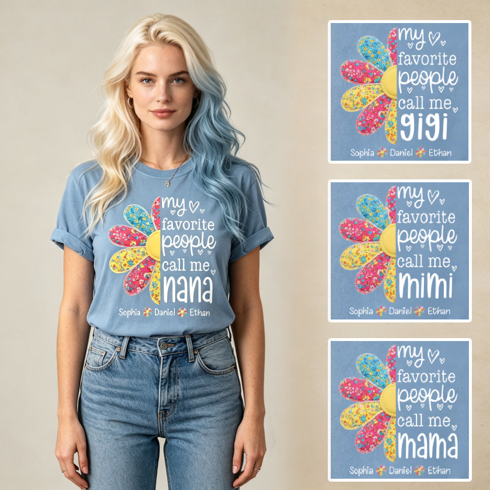 Custom My Favorite People Call Me Nana T-Shirt – Personalized Floral Design with Custom Kids Names, Grandma Gift