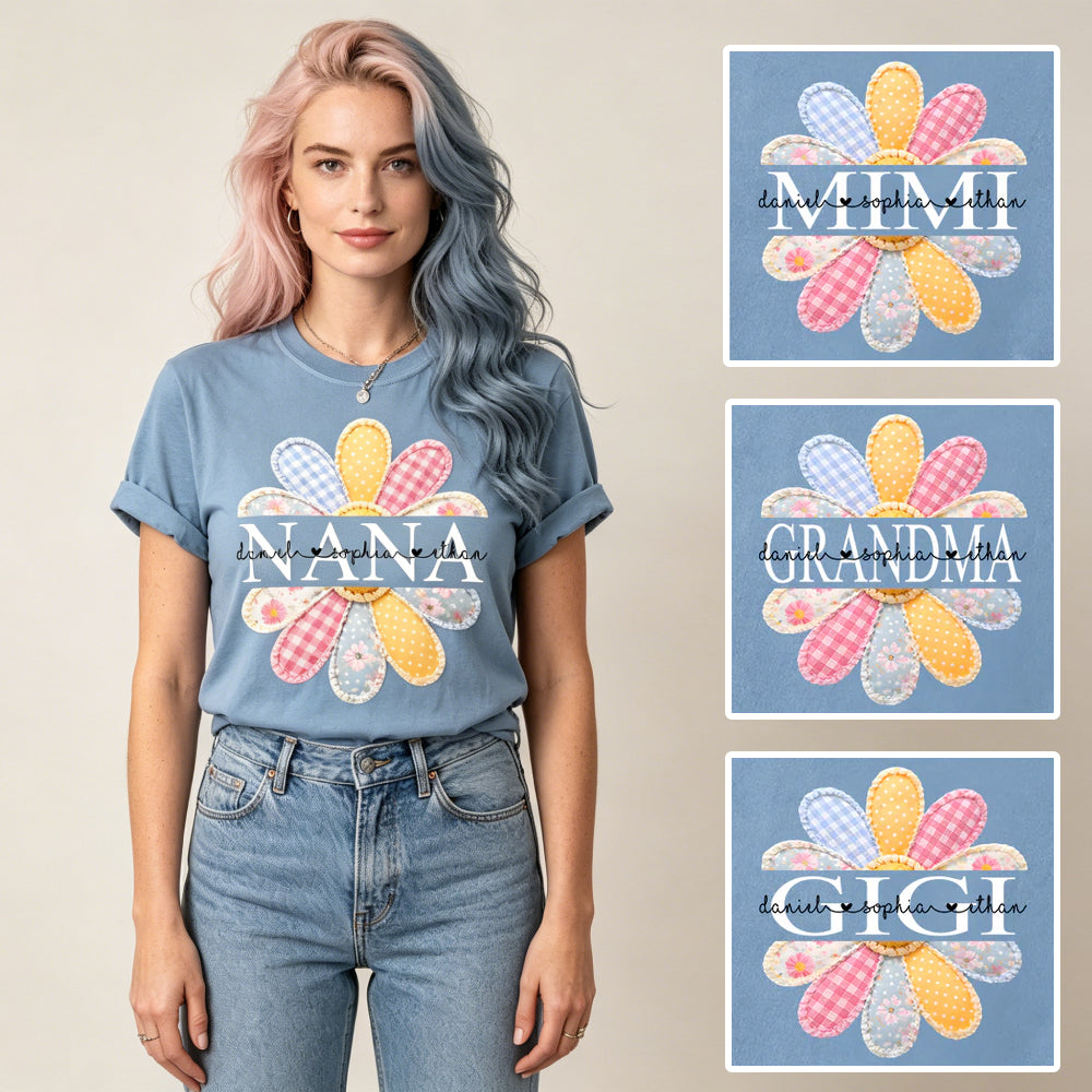 Personalized Nana Shirt with Colorful Daisy – Custom Grandma Gift with Grandkids Names - Grandma Gift