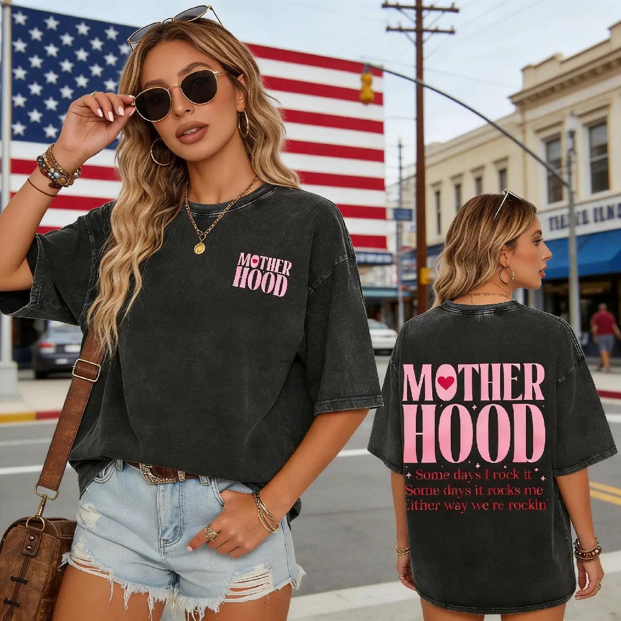 Washed Cotton Mom Life T-Shirt – Relaxed Fit, Oversized, Perfect Gift for Mother's Day