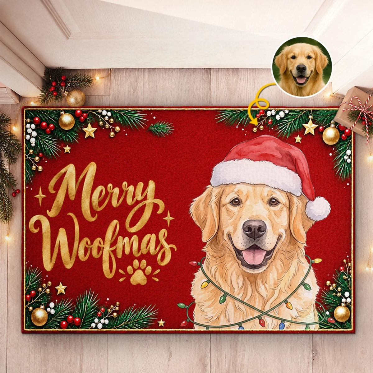 Custom Photo Christmas Doormat, Personalized Pet Photo Decorative Mat, Upload Your Dog Or Cat Portrait, Christmas Birthday Gifts For Dog Mom, Dog Dad, Pet Lovers - Have A Pawsome Christmas