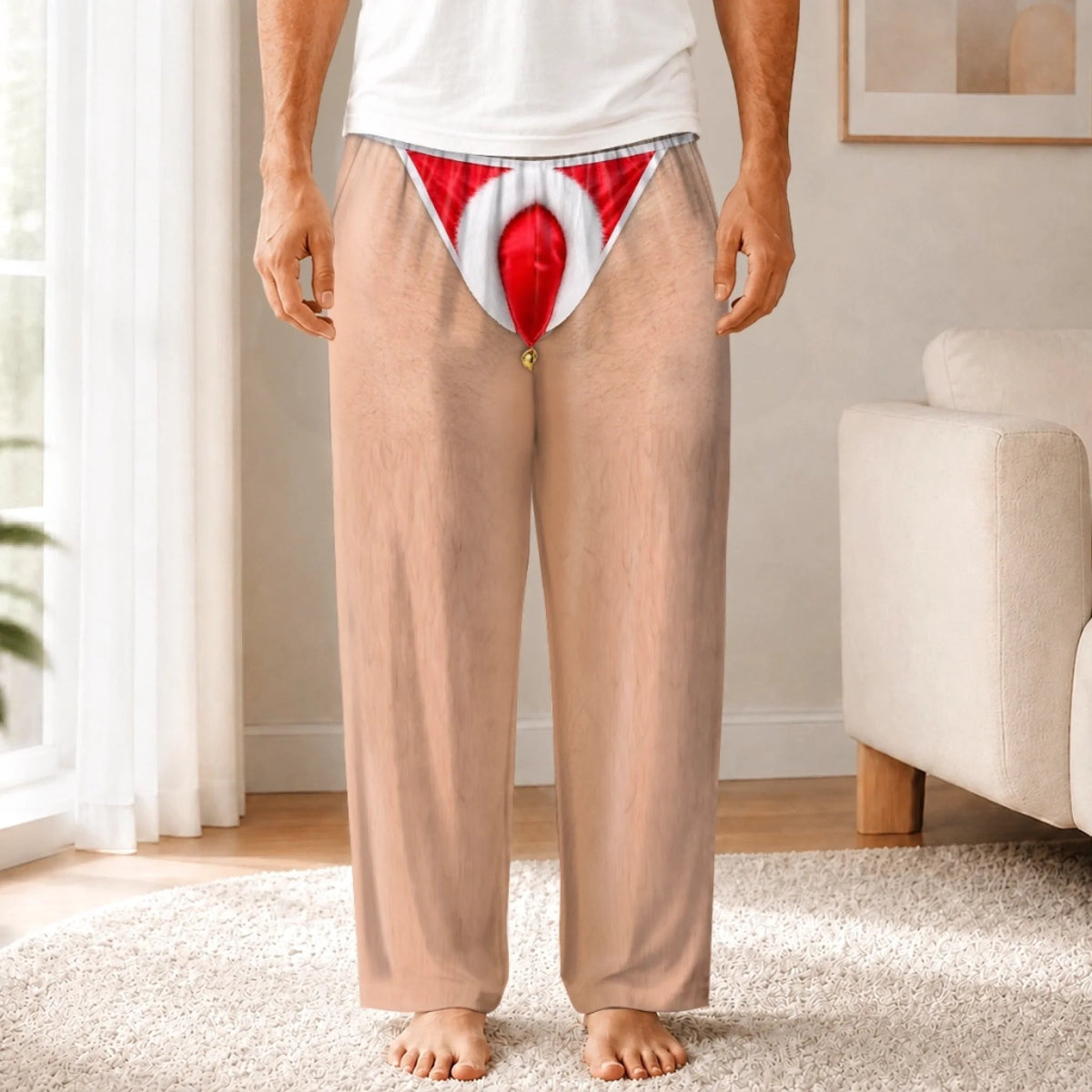 Custom Funny Christmas Pajama Pants, Personalized 3D Illusion "Bringing Joy To Holiday Party" Lounge Pants, Novelty Holiday Gag Gift for Husband, Son, Grandson, Brother, Grandpa, Dad, Yourself