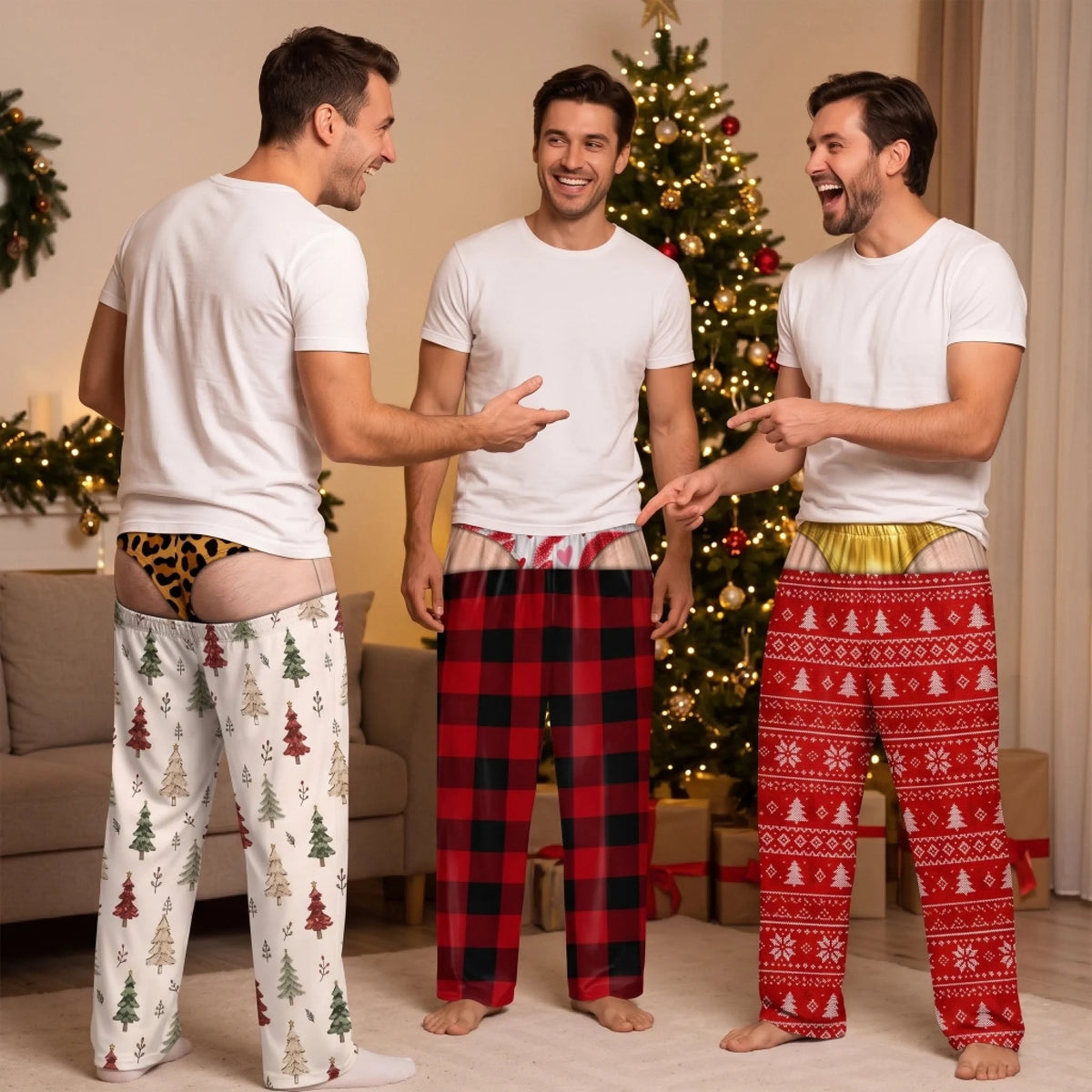 Funny Custom Christmas Pajama Pants for Men, Novelty Optical Illusion Pants Gift for Husband Dad