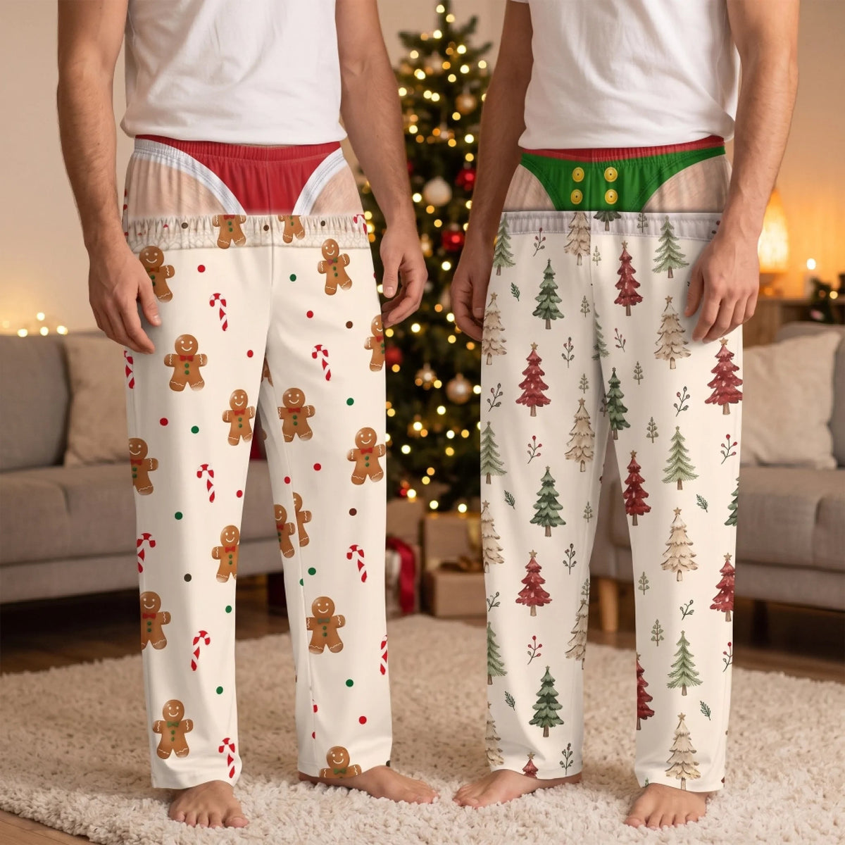 Funny Custom Christmas Pajama Pants for Men, Novelty Optical Illusion Pants Gift for Husband Dad