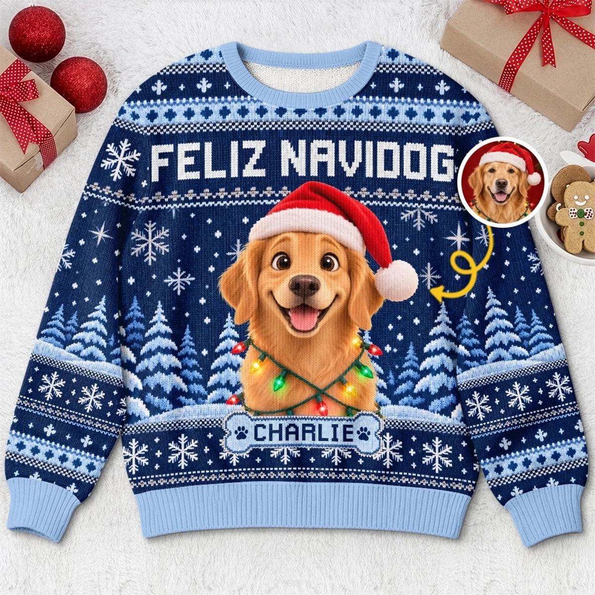 Custom Photo Ugly Christmas Sweatshirt, Personalized Pet Photo Crewneck, Custom Pet Name Paw Badge, Christmas Birthday Gift for Dog Mom Dog Dad, Cat & Pet Lovers, Jingle Paws All The Way