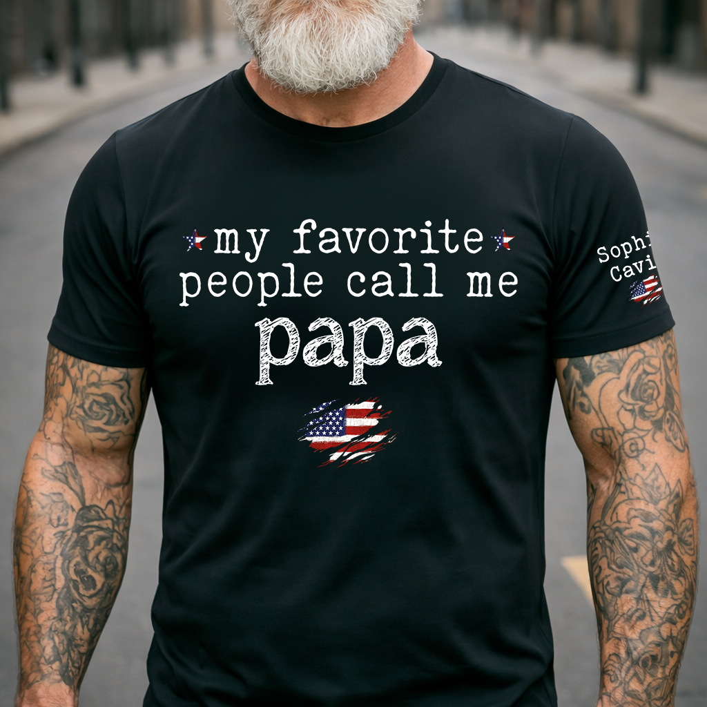 Custom Grandpa Shirt – My Favorite People Call Me Papa American Flag Tee, Personalized Family Gift for Men