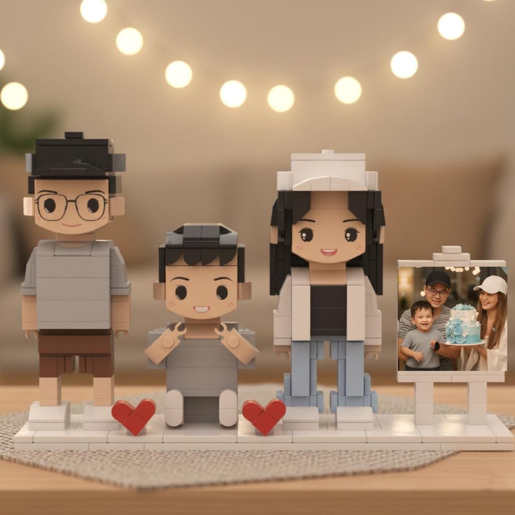 Custom Family Portrait Building Block Set | Personalized Family Mini Brick Figurines with Custom Photo Frame, Sentimental Keepsake Gift for Parents Anniversary & Family Birthday