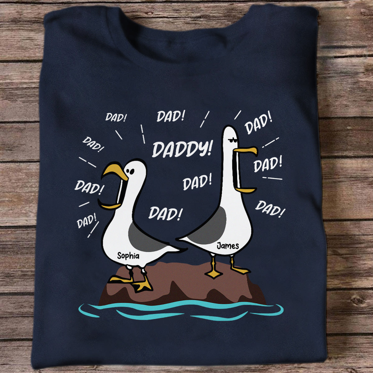 Funny Seagull Dad! Dad! Dad! Custom Kid Names Personalized T-Shirt – Humorous Father’s Day Gift for Dad & Husband